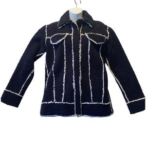100% Shearling Sherpa Jacket Navy and White contrast by Vlasta Kopylova, Medium